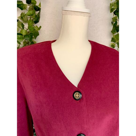 Vintage Kathie Lee Collection Maroon V neck Blazer with Shoulder Pads size 14 L - Picture 6 of 11